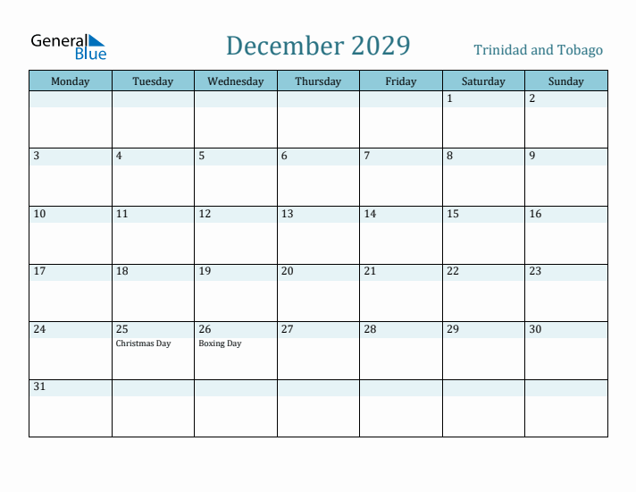December 2029 Calendar with Holidays