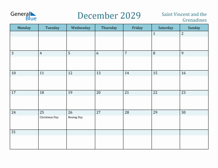 December 2029 Calendar with Holidays