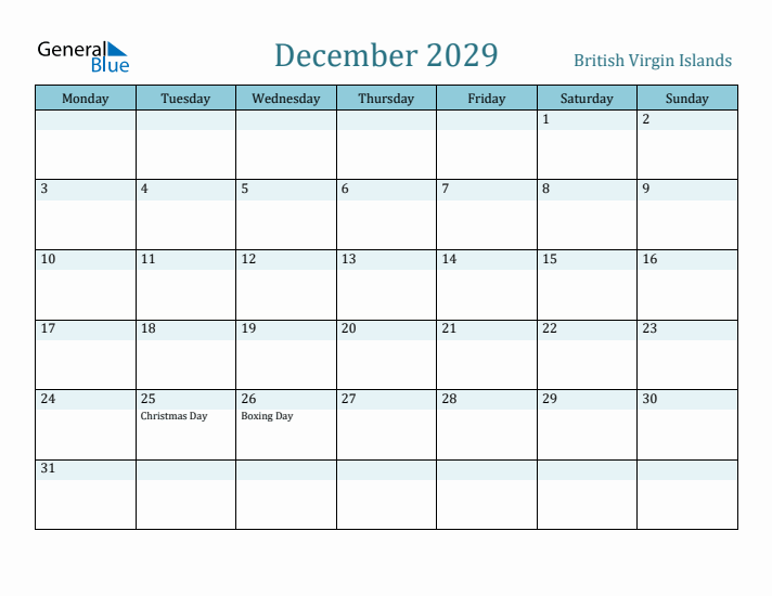 December 2029 Calendar with Holidays
