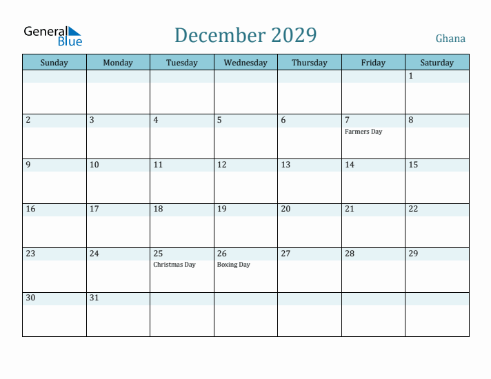 December 2029 Calendar with Holidays