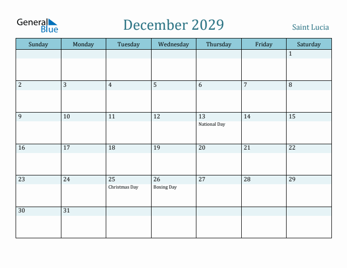 December 2029 Calendar with Holidays