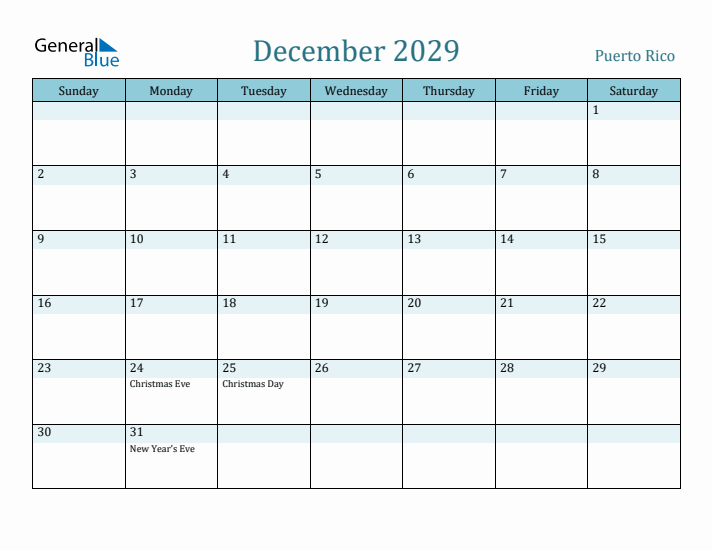 December 2029 Calendar with Holidays