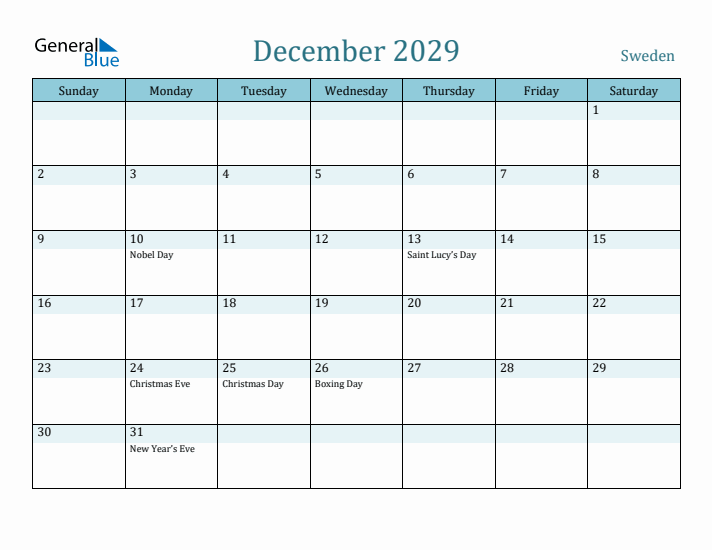 December 2029 Calendar with Holidays