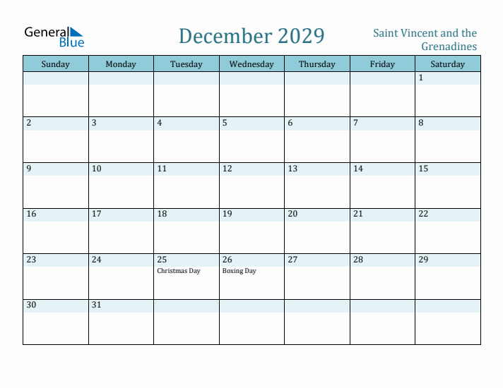 December 2029 Calendar with Holidays