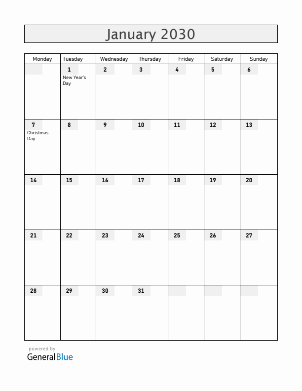 Belarus January 2030 Calendar with Holidays