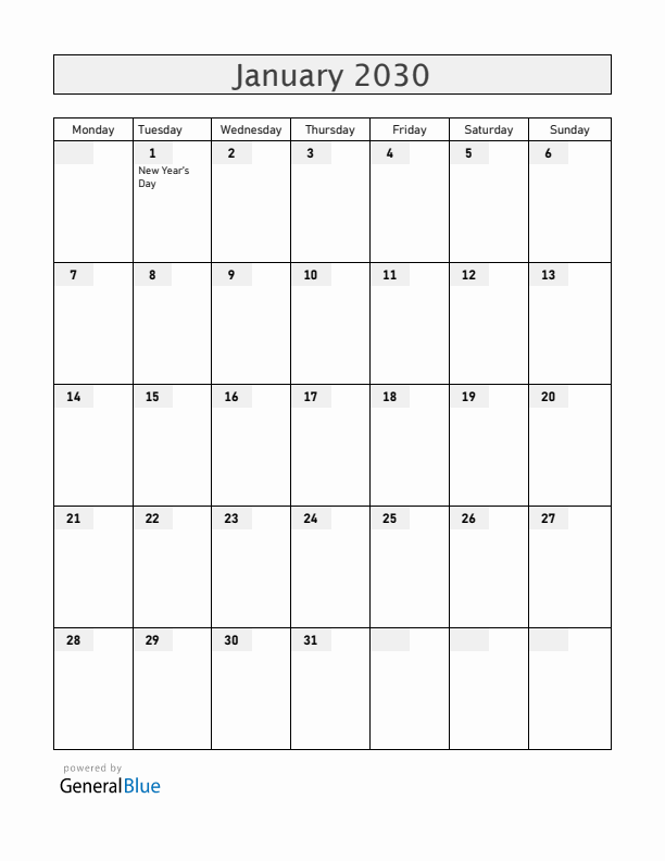 Mayotte January 2030 Calendar with Holidays