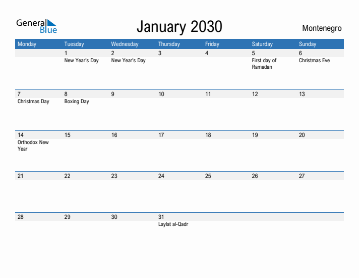Fillable January 2030 Calendar