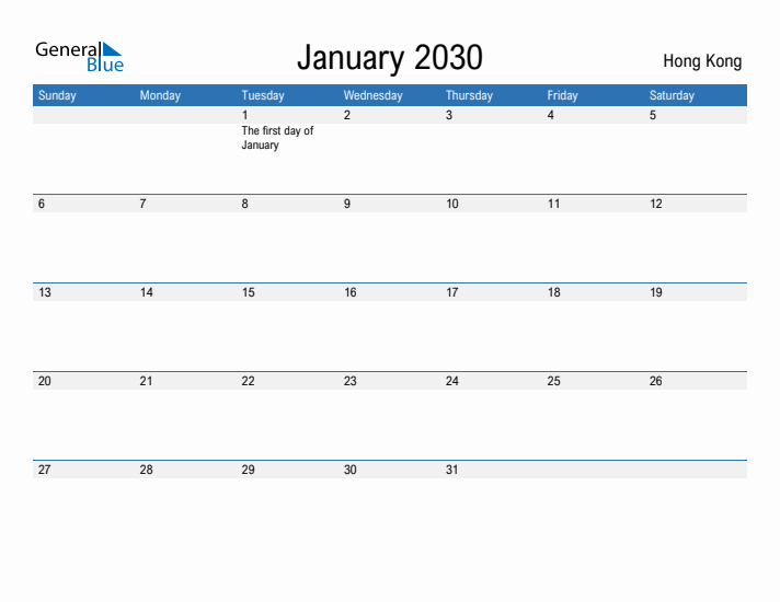 Fillable January 2030 Calendar