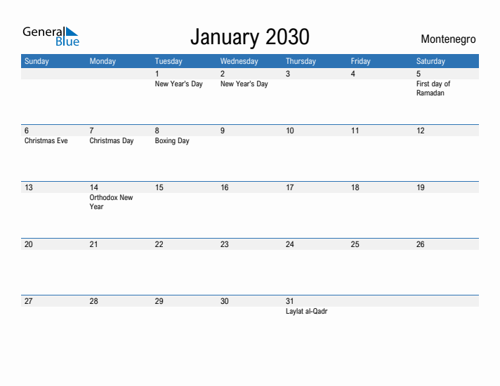Fillable January 2030 Calendar
