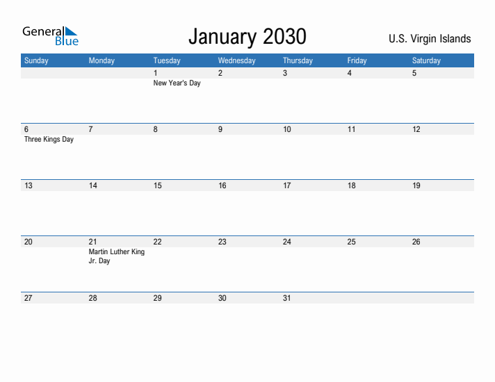 Fillable January 2030 Calendar