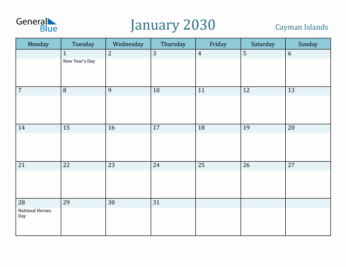 January 2030 Calendar with Holidays