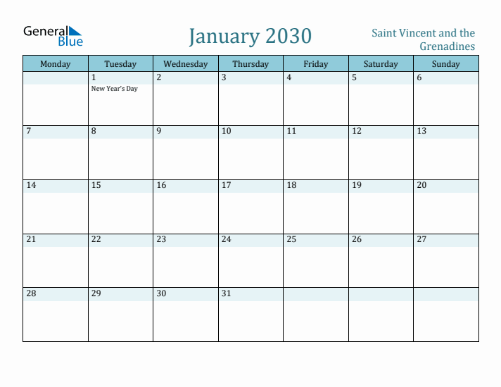January 2030 Calendar with Holidays