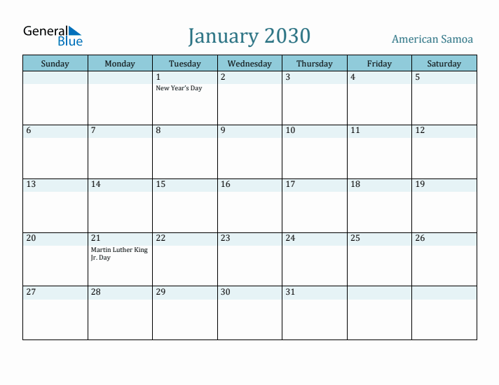 January 2030 Calendar with Holidays