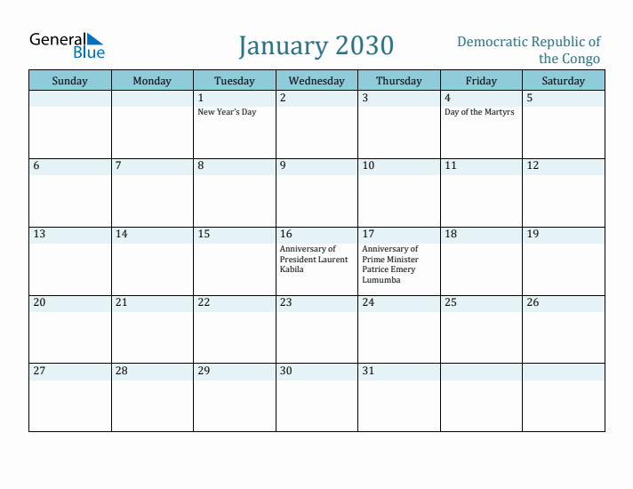 January 2030 Calendar with Holidays