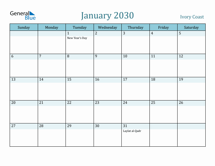 January 2030 Calendar with Holidays