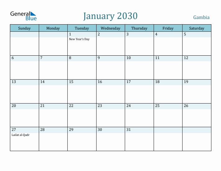 January 2030 Calendar with Holidays