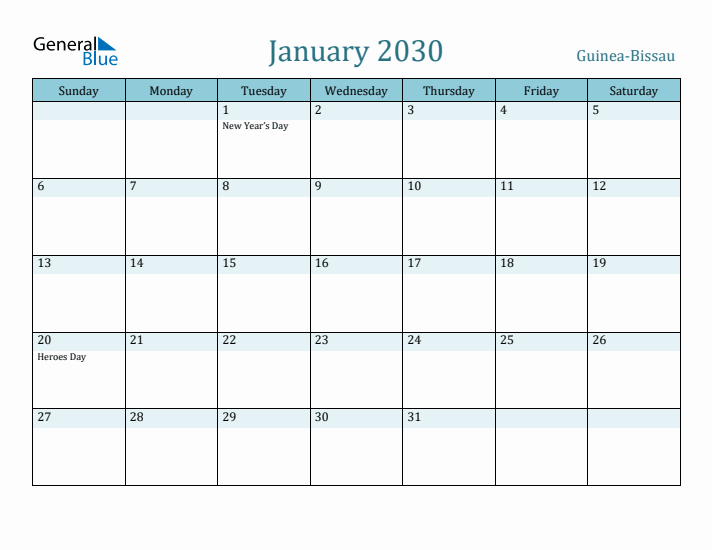 January 2030 Calendar with Holidays