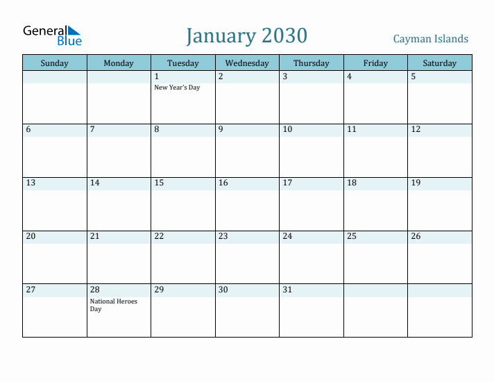 January 2030 Calendar with Holidays