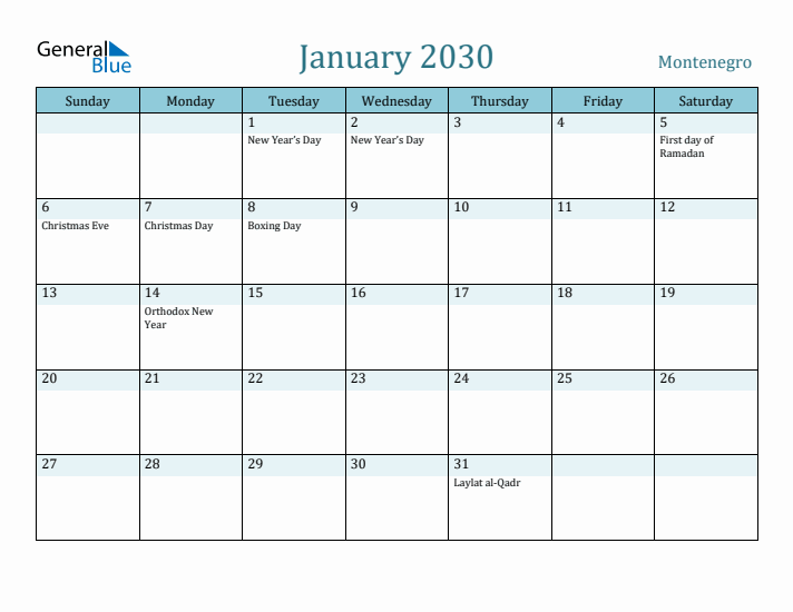 January 2030 Calendar with Holidays