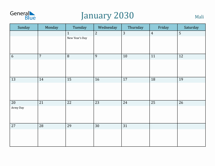 January 2030 Calendar with Holidays