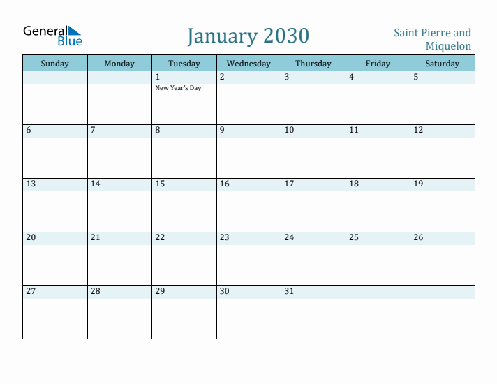 January 2030 Calendar with Holidays