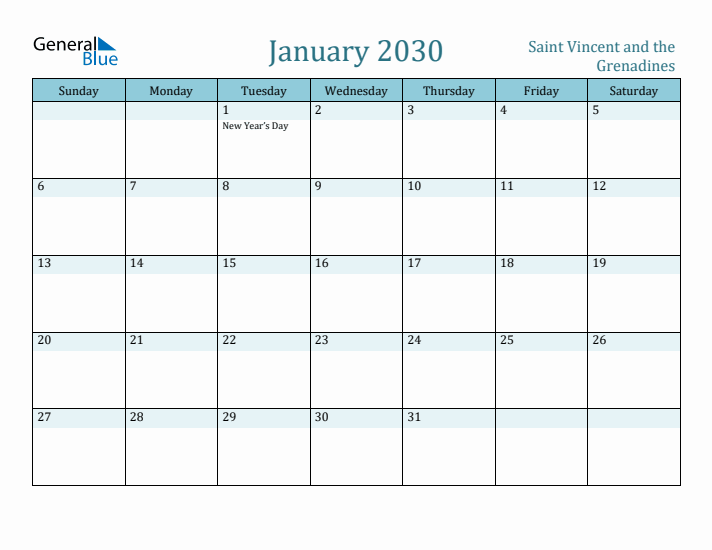 January 2030 Calendar with Holidays