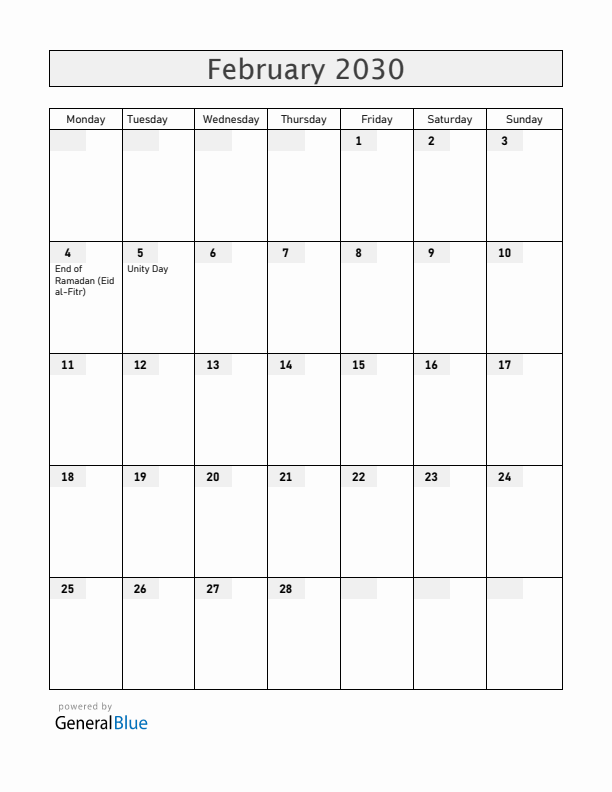Burundi February 2030 Calendar with Holidays