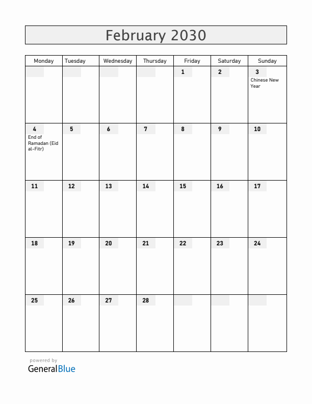 Christmas Island February 2030 Calendar with Holidays