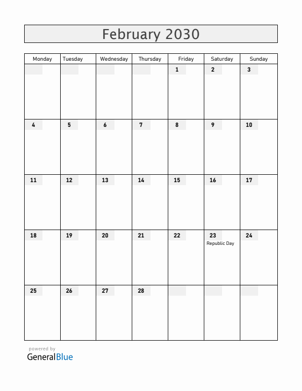 Guyana February 2030 Calendar with Holidays
