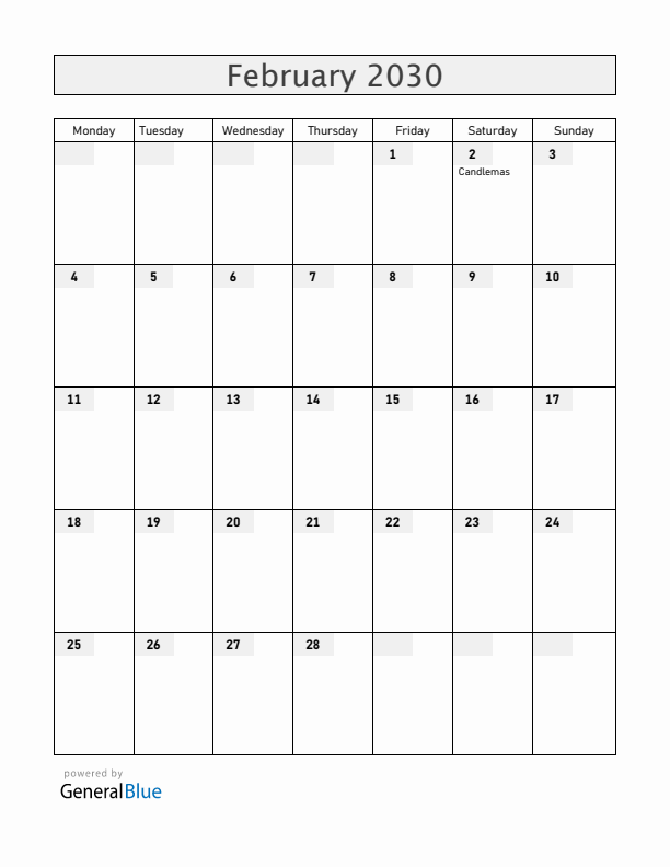 Liechtenstein February 2030 Calendar with Holidays