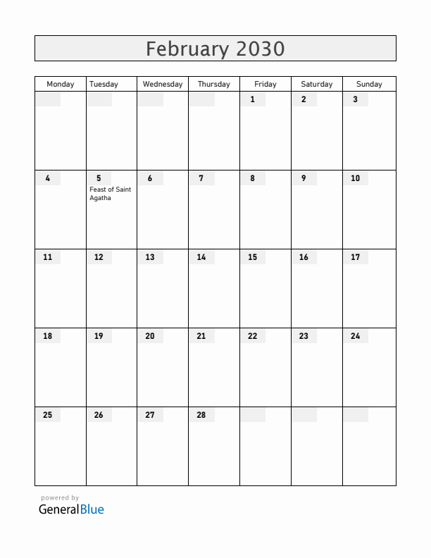 San Marino February 2030 Calendar with Holidays
