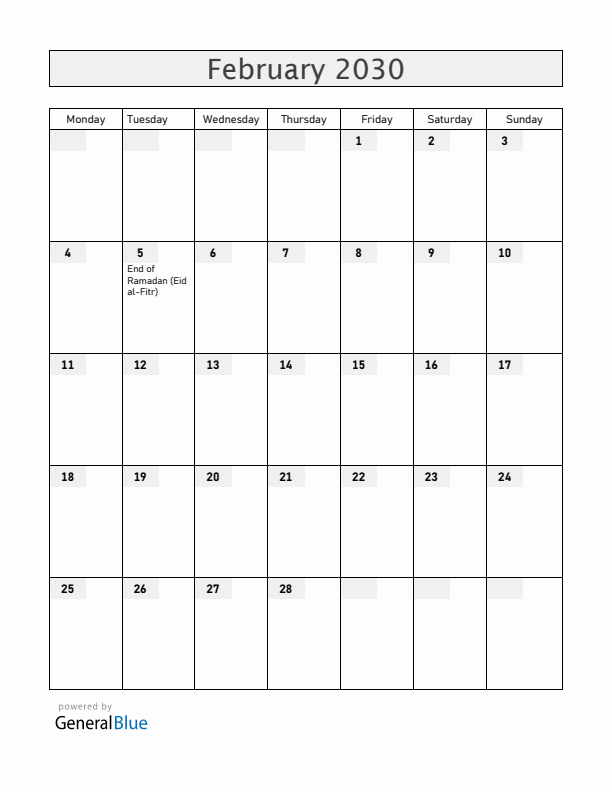 Togo February 2030 Calendar with Holidays