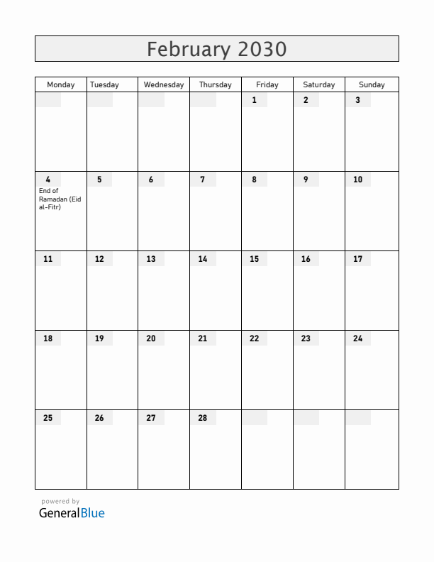 Tanzania February 2030 Calendar with Holidays