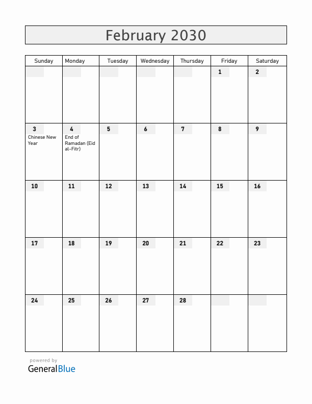Christmas Island February 2030 Calendar with Holidays