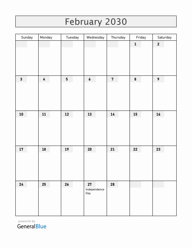 Dominican Republic February 2030 Calendar with Holidays