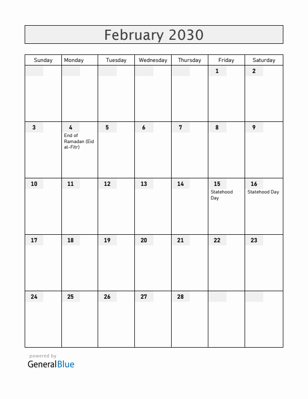 Serbia February 2030 Calendar with Holidays