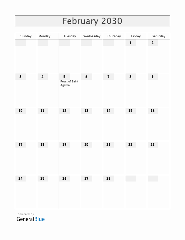 San Marino February 2030 Calendar with Holidays