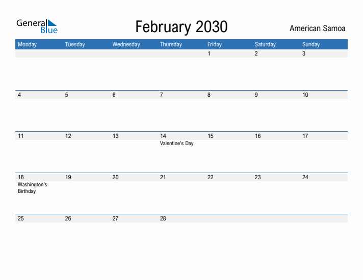 Fillable February 2030 Calendar