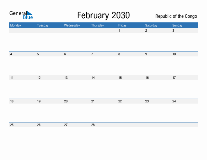 Fillable February 2030 Calendar