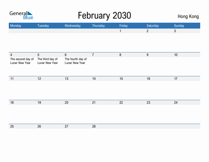 Fillable February 2030 Calendar
