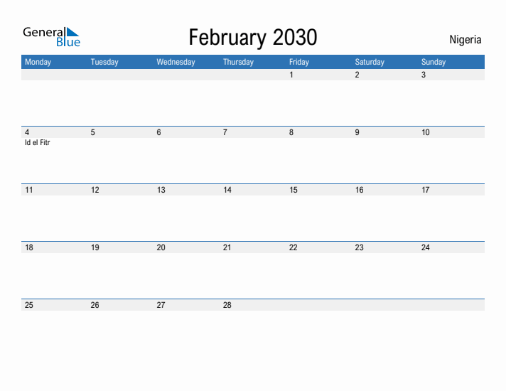 Fillable February 2030 Calendar