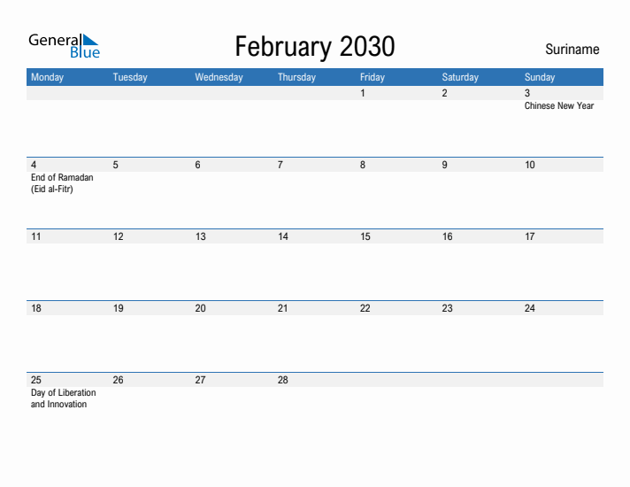 Fillable February 2030 Calendar