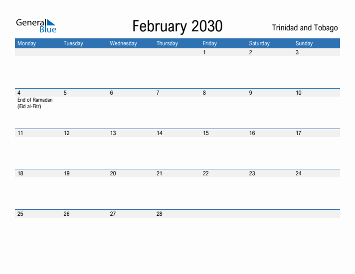 Fillable February 2030 Calendar