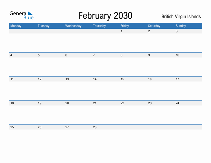 Fillable February 2030 Calendar