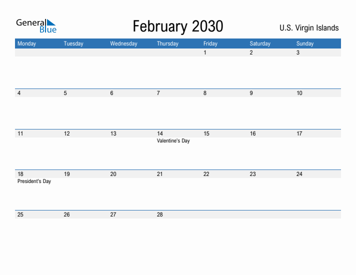 Fillable February 2030 Calendar