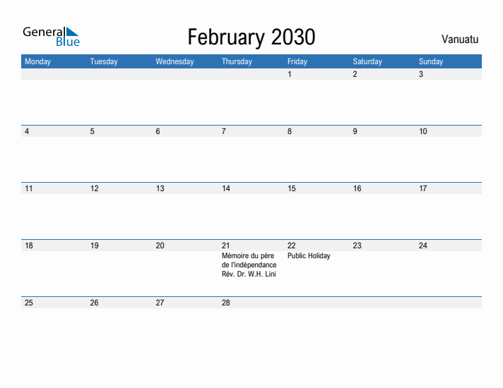 Fillable February 2030 Calendar