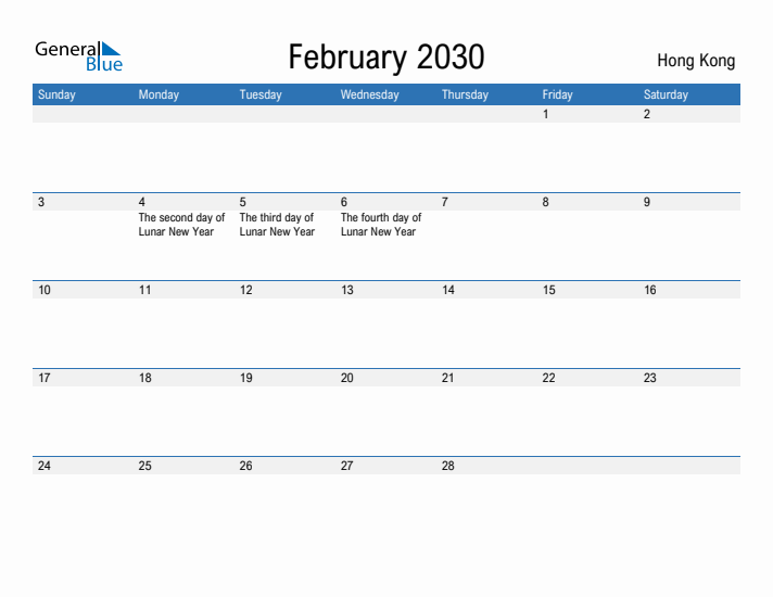 Fillable February 2030 Calendar