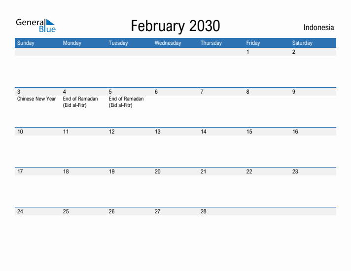 Fillable February 2030 Calendar