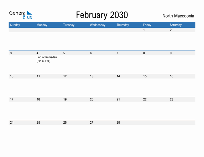 Fillable February 2030 Calendar