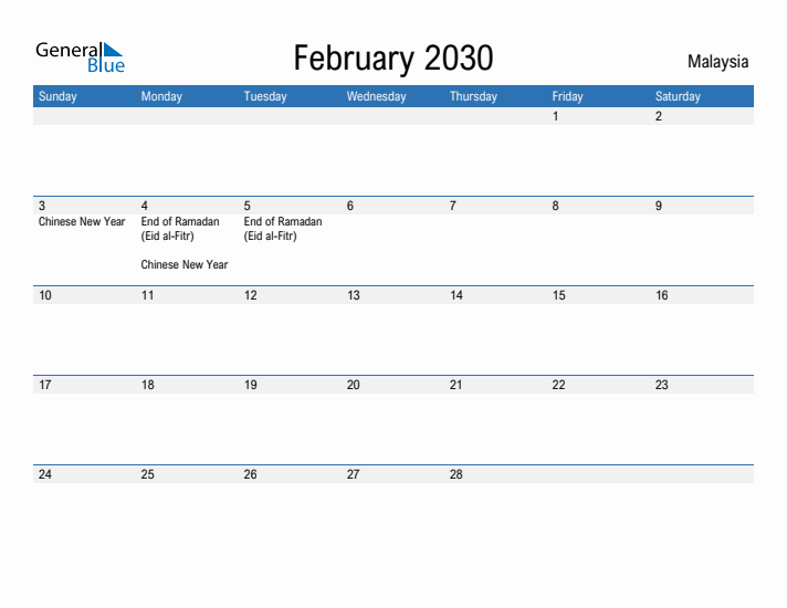 Fillable February 2030 Calendar